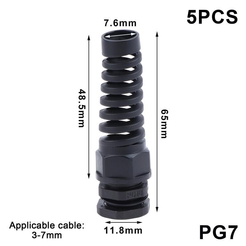 5Pcs Waterproof Cable Gland Pg7 Plastic Anti-Bending Joint M12 Nylon Pa66 Torsion-Proof Glands Pg7/9/11/13.5/16/19/21 Connector