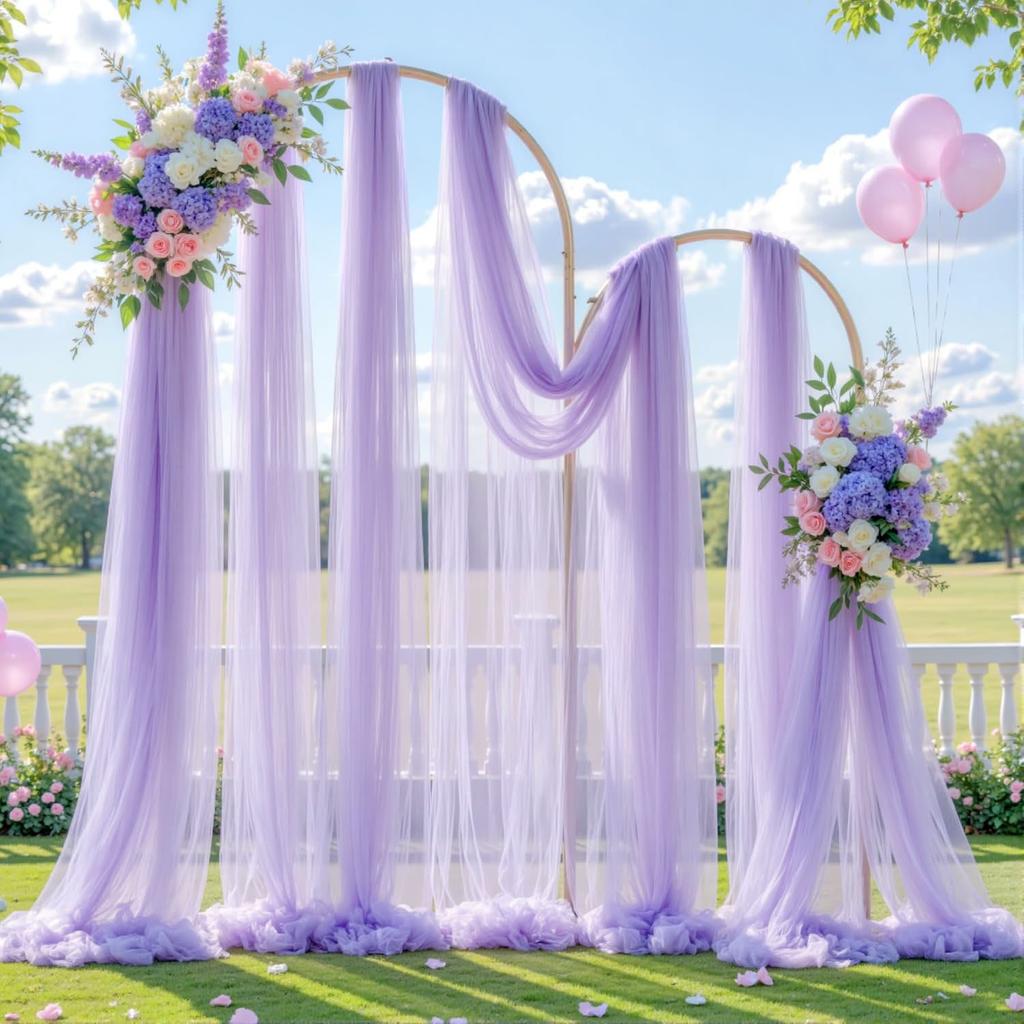 2Pcs Wedding Arch Draping Fabric for Wedding Reception Sheer Tulle Backdrop Curtain Birthday Party Baby Shower Ceiling Decor