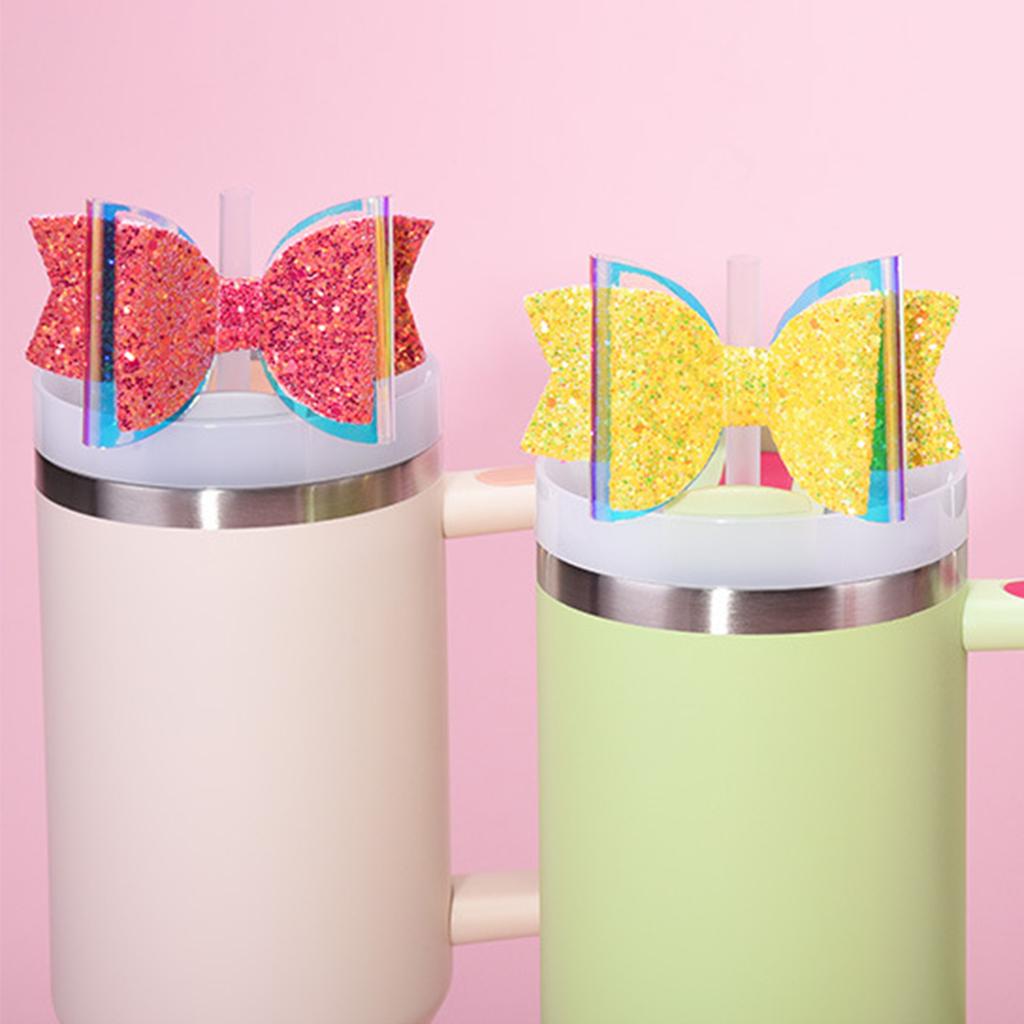Glossy Bowknot Straw Toppers for Stanley Cups Tumbler Straw Decorations for Stanley Bottle Reusable Accessories Y2K Girls Use
