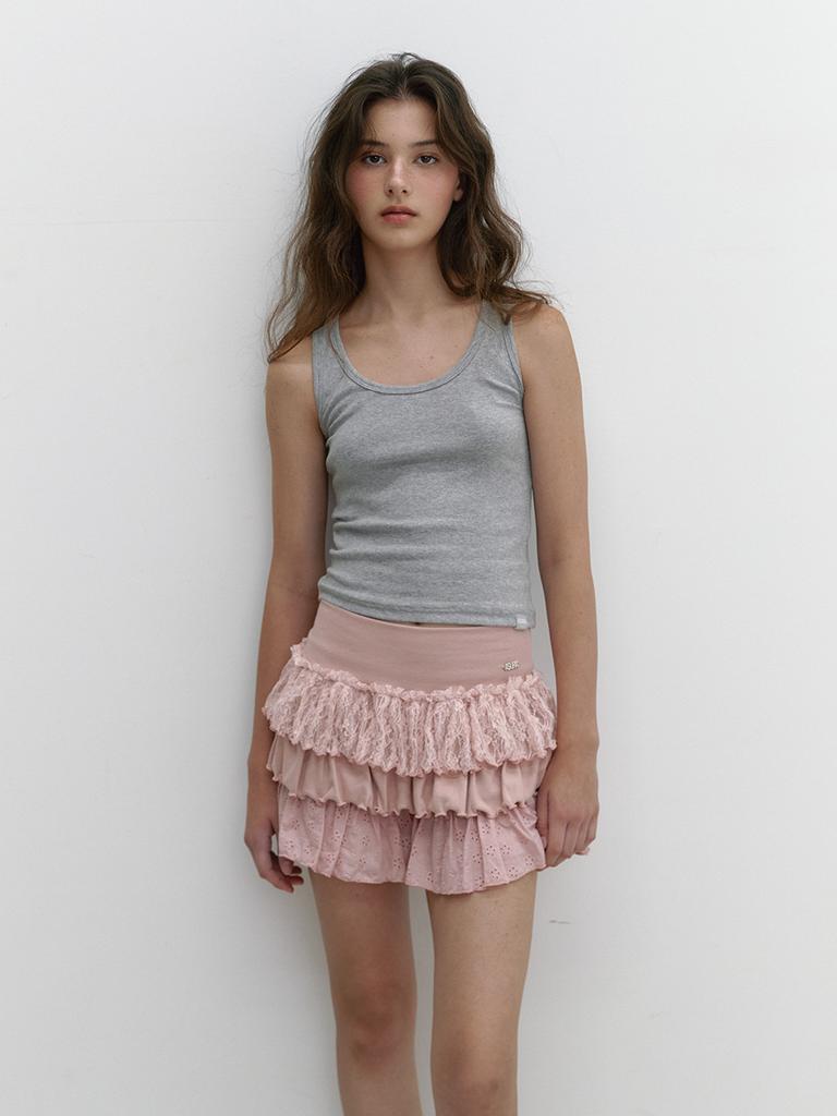 Asula Lace Jersey Cancan Skirt (Pink)