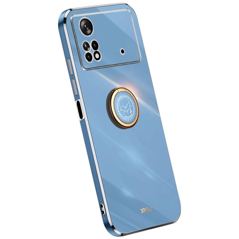 

XINLI Electroplating Phone Case for Xiaomi Poco X4 Pro 5G,Flexible TPU Back Cover with Kickstand Blue