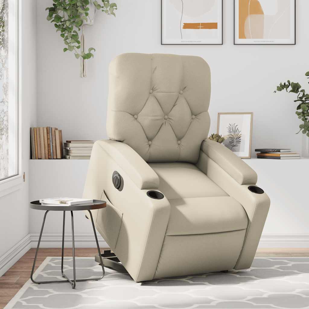 Electric Recliner Chair with Rising Function Cream Faux Leather