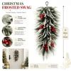 Christmas Teardrop Swag Artificial Flocked Pine Hanging Garland With Red Berries For Xmas Front Door Wall Holiday Decor