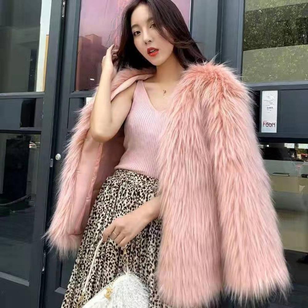 New Fashion Imitation Fur Coat Women's Versatile Knitted Spice Girl Fur Coat Women's Foreign Style Medium and Long Long Hair Coat