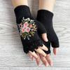 Vintage Flower Embroidered Knit Gloves Short Fingerless Elastic Gloves Autumn Winter Coldproof Decorative Wrist Cover