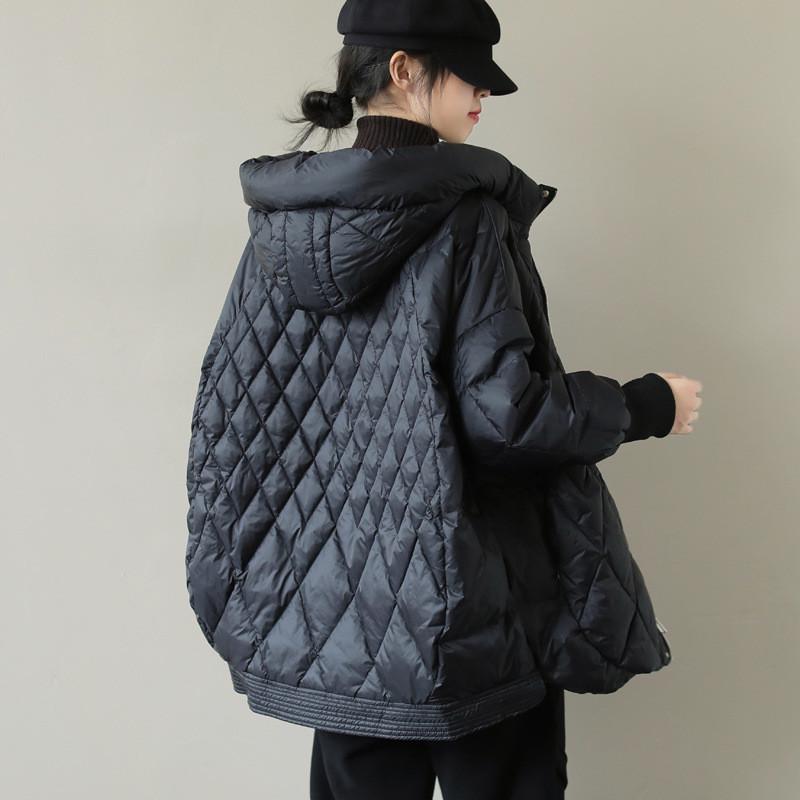 Korean Style Mid-Length Hooded Women’s Down Jacket - Autumn/Winter Trendy Diamond Quilted Design