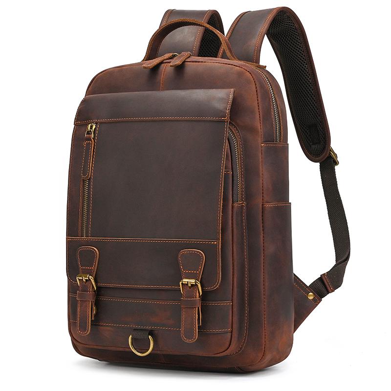 

Crazy Horse Leather Men s Leather Backpack Bag Genuine Leather Computer Laptop Bags Men Male Travel Backpack Thick Cowhide Bag коричневий