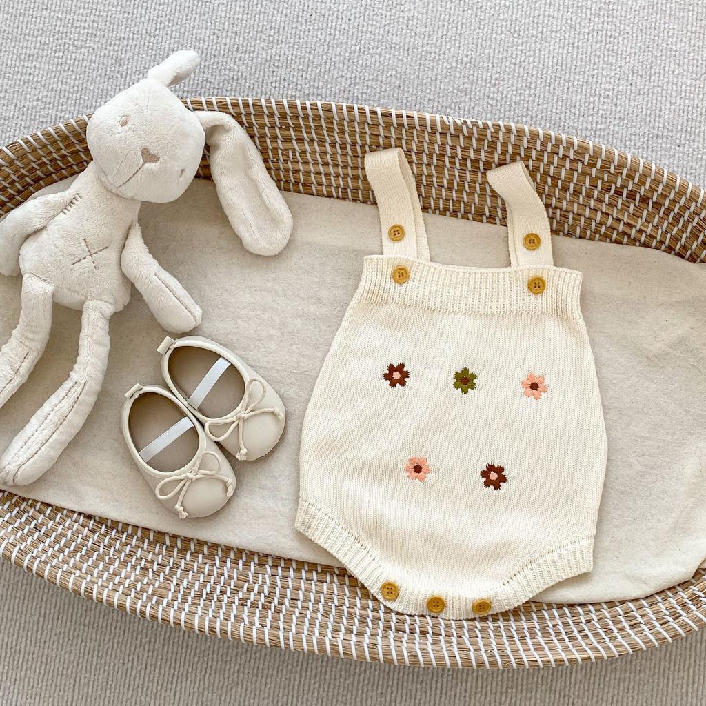 Set Romper in Maglia per Bambina con Cardigan e Gilet Ricamato per Primavera Autunno