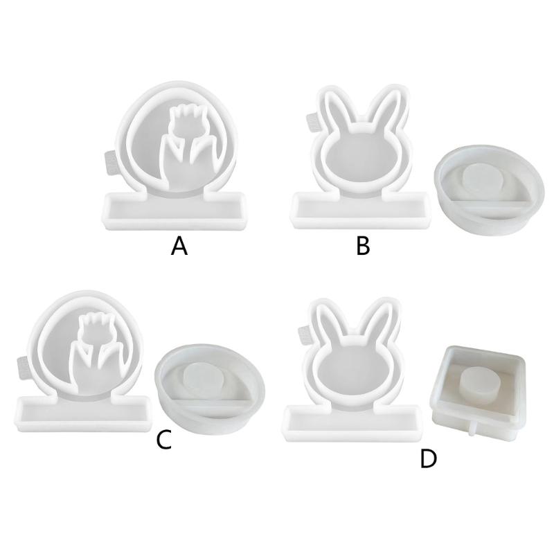 Easter Rabbit Candle Holder Mold for Candle Tealight Holder Decorations Gypsum Ornament, Hollow Flower Resin Mold