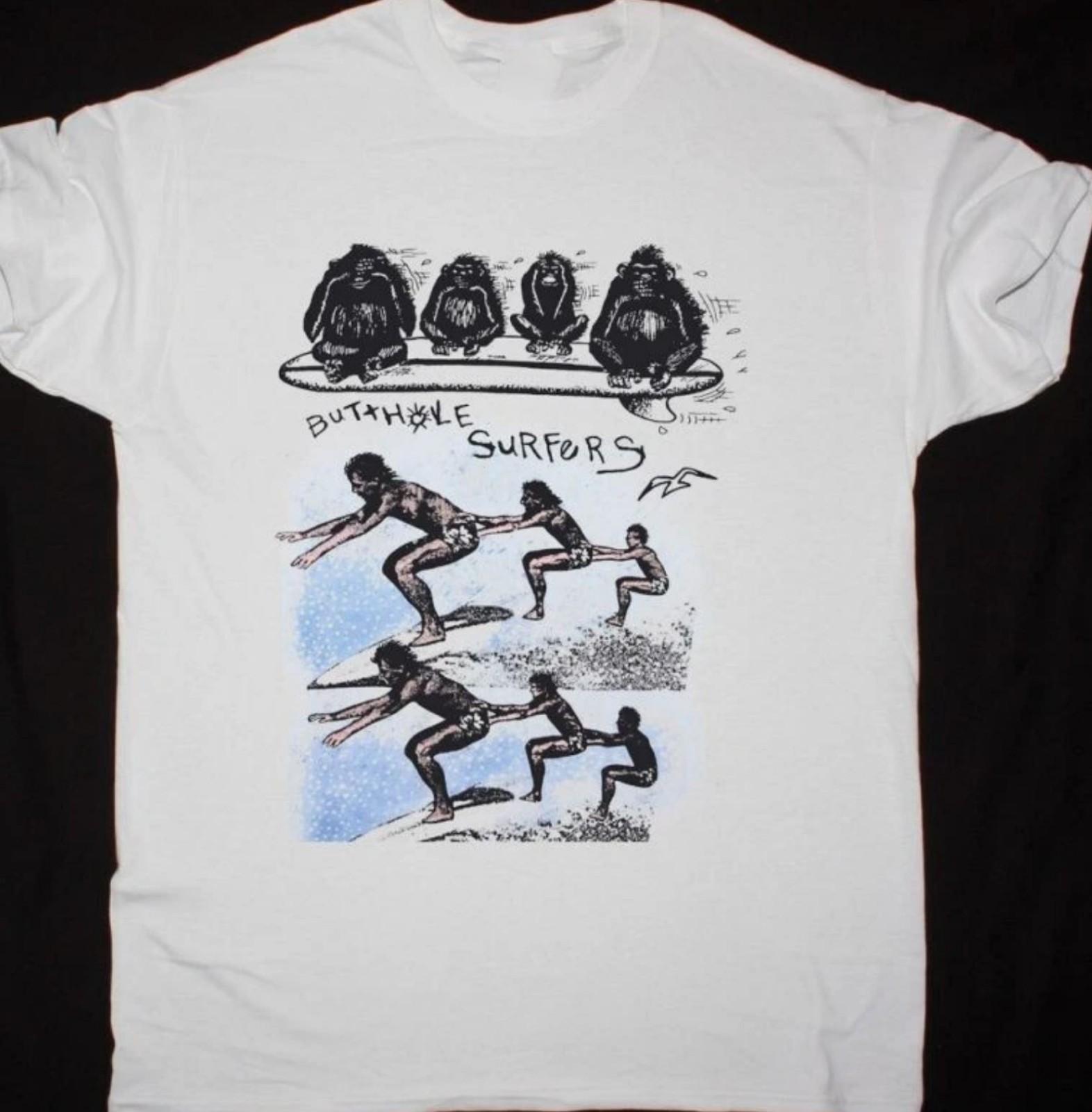 Vtg BUTTHOLE SURFERS MONKEYS Short Sleeve Cotton White All Size Shirt XXL