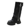 Platform Knee High Boots for Women's Punk Belt Buckle Square Toe Side Zipper Women Shoes Brown Tall Tube Retro Knight Boots
