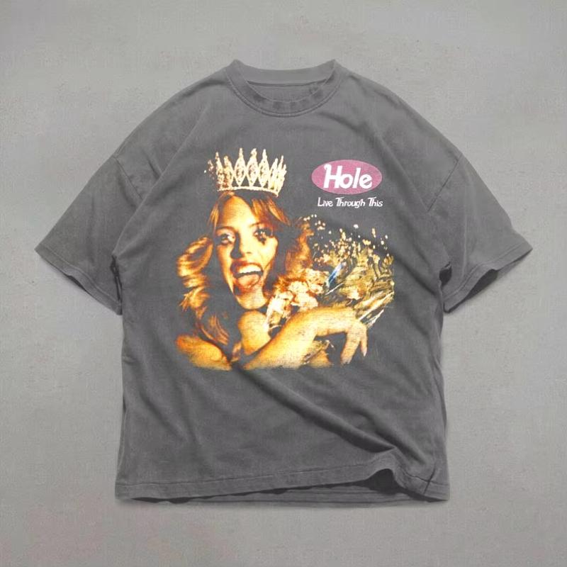 

Hole Live Through This Print Cotton Short Sleeve Tshirt 90s Retro Graphic Tee Summer Men Women Vintage Y2K Round Neck Streetwear 4XL