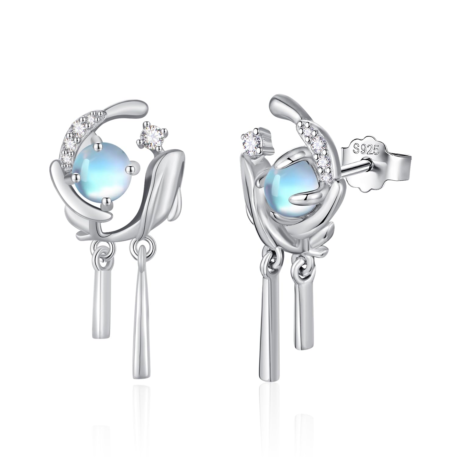 

StoryMidir Срібні сережки-пусети «Гойдаючий кит», червневий платиновий подарунок на повноліття, білі ювілейні сережки, місячний камінь, 925, гіпоалергенні, сережки,