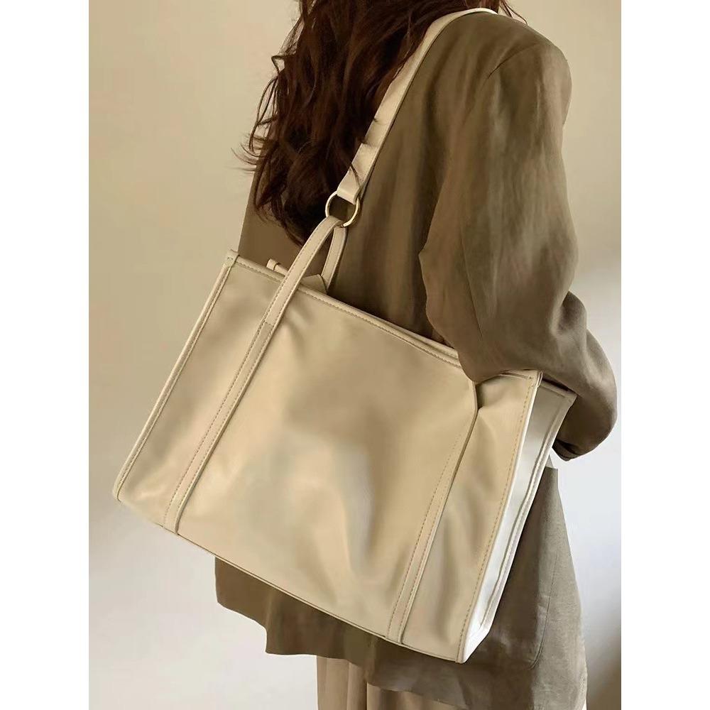 Korean version of retro soft leather large-capacity laptop bag, college student book tote bag, class commuter bag oblique span bag