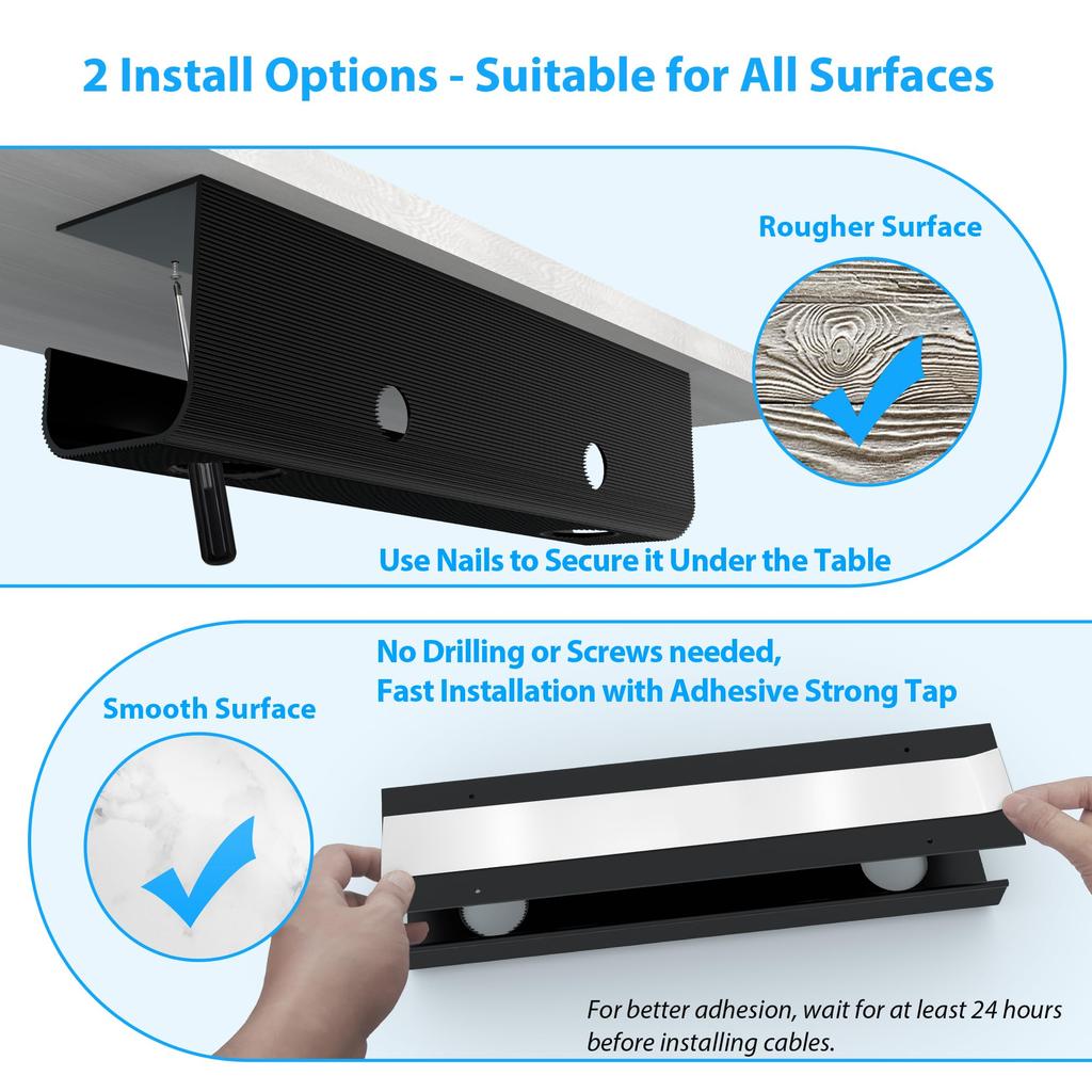ZhiYo Juego de 2 Cables de Gran Capacidad para Gestión de Cables Longitud PCV Toma de Corriente Para Oficina Cableado Oculto para Hogar Caja Negra, Bandejas, Almacenamiento Bajo Escritorio,