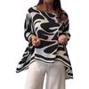 Damen lockere lässige Chiffonbluse Langarm bedruckt Oversized Tunika Top Leichtes atmungsaktives Gewebe Bequeme Passform