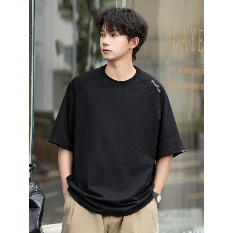 Wassup Summer Heavyweight Men's Short-Sleeve T-Shirt, Pure Cotton, Loose and Simple, Base Layer, Couple's Half-Sleeve Trendy Brand T-Shirt