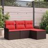 Garden Sofa Set with Cushions 4 pcs Brown Poly Rattan