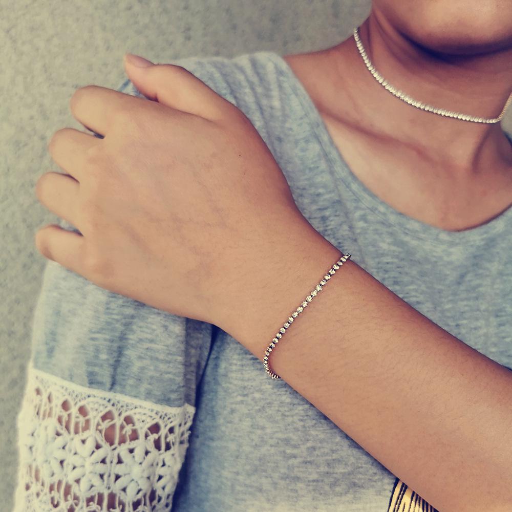 Korean Style Crystal-Inlaid Stainless Steel Chain Bracelet