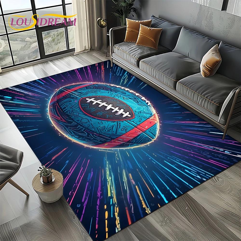 2025 Rugbyfeld Rugby American Football Cartoon Teppich für Wohnzimmer Schlafzimmer Zuhause Sofa Dekoration, Teppich rutschfeste Fußmatte