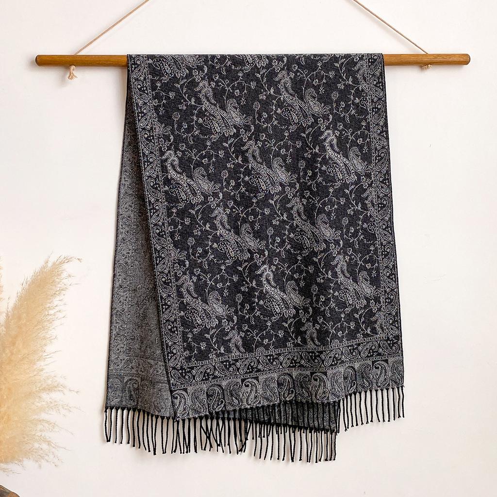Scarf Autumn And Winter Thickened Scarf Ethnic Style Colored Tassel Travel With Cashew Flower