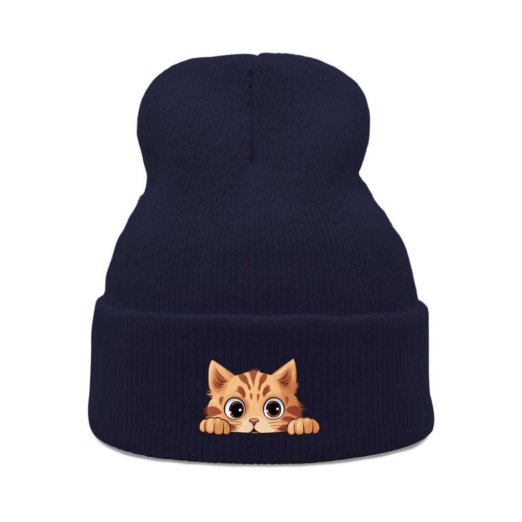Lovely Cat Print Unisex Winter Hats Knitted Hat For Woman Warm Knit Cap Beanie Perfect For Travelling One Size Fits All