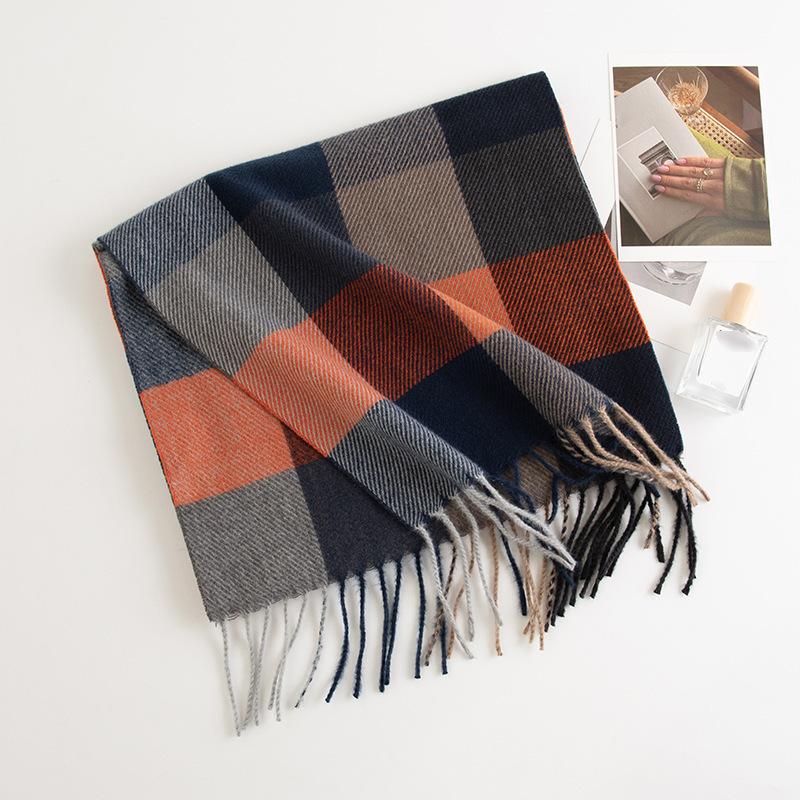 Imitation Cashmere Plaid Scarf for Women Atmosphere Fashionable and Versatile Cold Proof and Warm Scarf Shawl