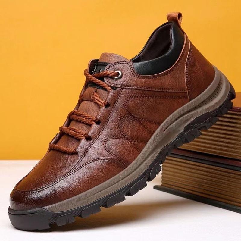 

Men s single shoes casual leather shoes waterproof soft-soled sports shoes leather breathable shoes new lace-up fashion casual men s shoes 48 темно-коричневого кольору