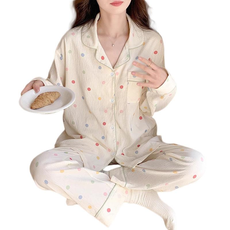 Color Small Polka Dot Pajamas Women'S Autumn Long-Sleeved Set Small Fresh Loungewear Loose Set