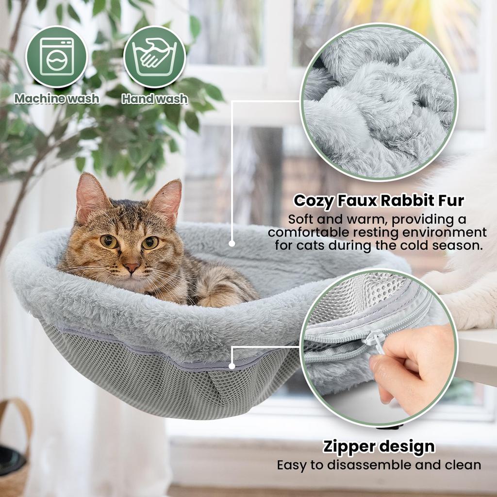 JUNSPOW Cat Sinking Made with Soft Rabbit Fits Various Weight Capacity 18kg Bed, One-Touch Folding, Bed, Space-Saving Semi-Circular Design, Fur,