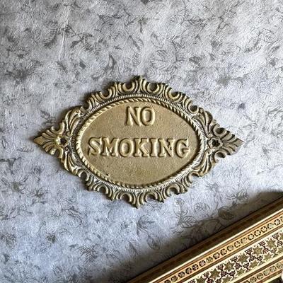 Placa de Parede Vintage Ornamentada de Latão Proibido Fumar