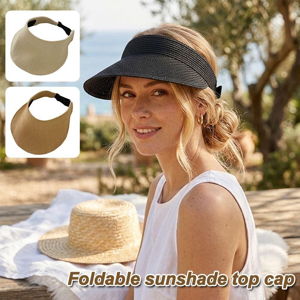 Wide Brim Summer Visors Hat Anti-UV Beach Straw Hats Foldable Sun Hat  for Travel Outdoor Beach