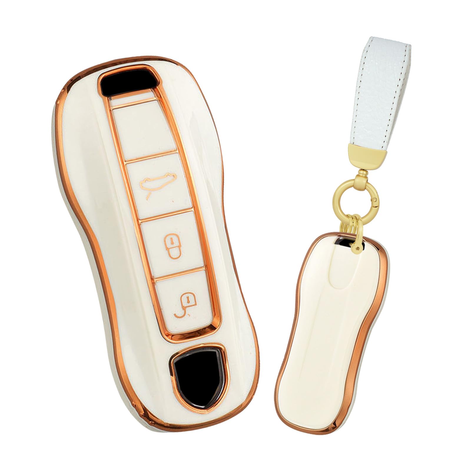 

TECART Key Case Cover for Porsche Panamera, Cayenne, 911, Carrera, Cayman, Macan, Boxster, Smart Key Case, Silicone, Lightweight, Electroplated, White