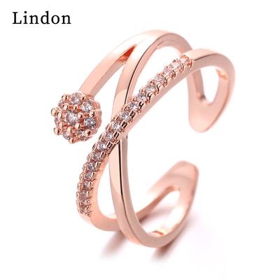 Lindon Classic Copper Alloy Zircon Ring Ladies Jewelry Wedding Promise Party Gift