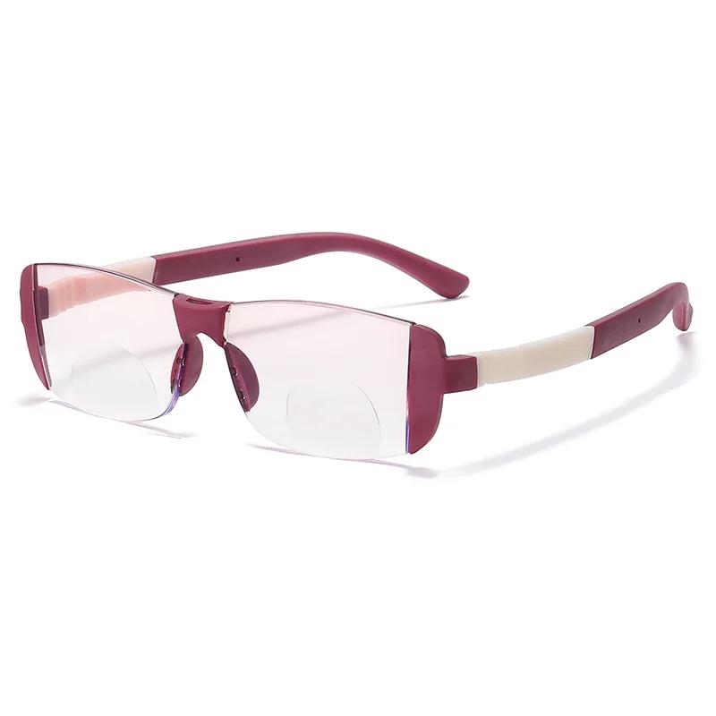 New Frameless Bifocal Reading Glasses Diamond Trimmed Fashion Presbyopia Eyeglasses Blue Light Blocking Eye Protection Eyewear