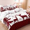 3pcs Christmas Duvet Cover Set - Festive Reindeer &Tree Design Red Grid Checkered Pattern Christmas Bedding | Christmas Gift