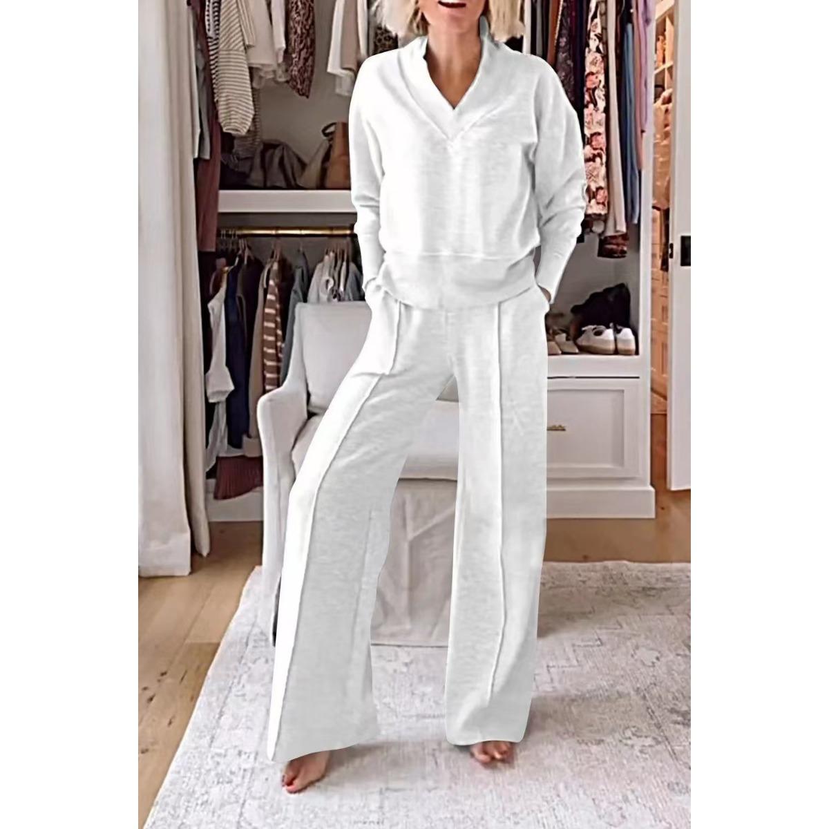 

Осенне-зимний женский модный повседневный брючный костюм с V-образным вырезом, длинными рукавами и свободного кроя, однотонный S