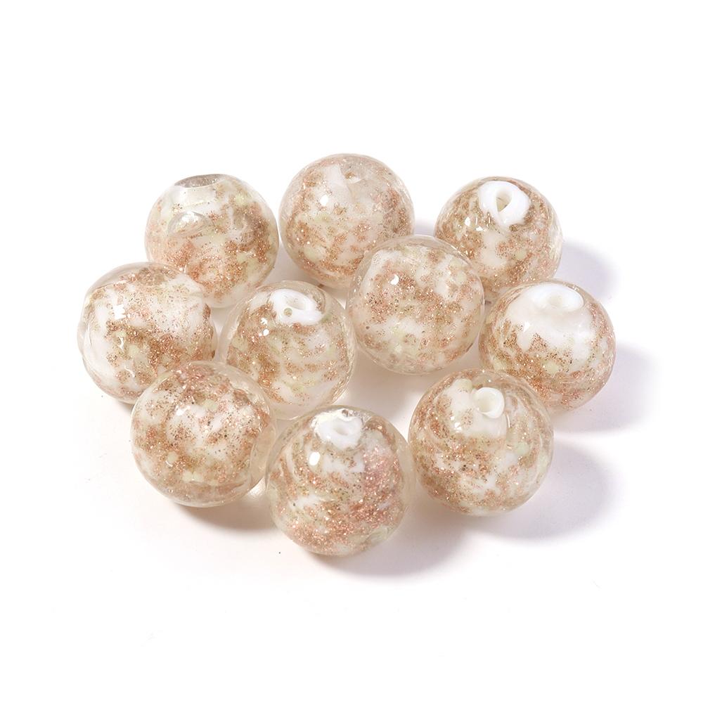 10Pcs 8/10/12mm Gold Sand Glass Beads Colorful Lampwork Beads Round Loose Spacer Beads For Jewelry Making DIY Bracelet Necklace 8mm белый