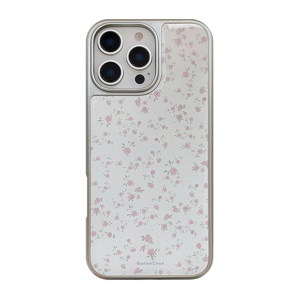 Pink Rose Floral Case Suitable for Apple 15 Pro Max, iPhone 16, 17 Electroplated, 14 Korean Style, Huawei