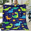 Cute Cartoon Dinosaur Star Flannel Throw Blanket Colorful Dino Print Soft Warm Blanket Bedroom Sofa Bed Blanket All Season