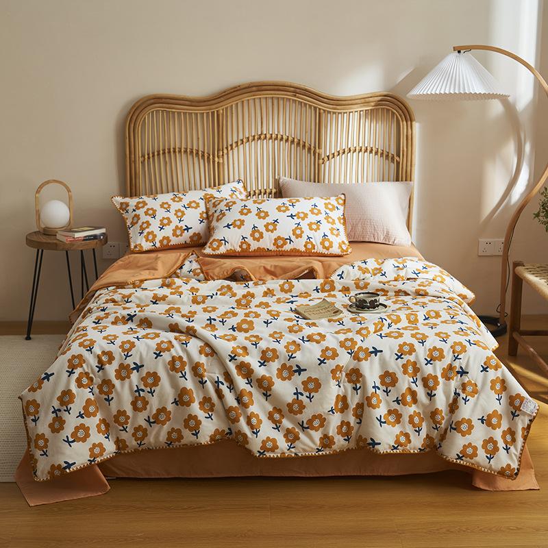 1Pc Garden Floral Pattern Summer Quilt High Quality 100% Cotton Skin-friendly Breathable Blanket Air Conditioning Quilted Quilt