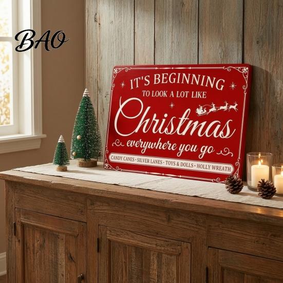 Rustic Home Holiday Embellishments Christmas Wood Sign, Vintage Santa's Sleigh Parking Only Wall 2D Farmhouse Hanging Sign Wooden Plaque for
