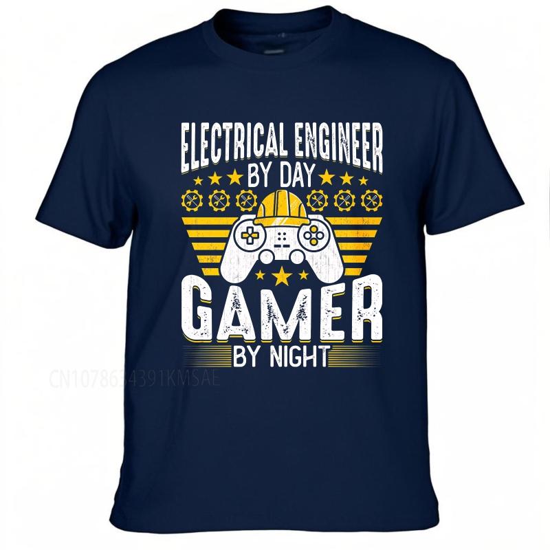 

Vintage summer Unisex t shirt Electrical Engineer By Day Gamer By Night Short Sleeve Soft Round Neck Teeshirt cotton men top 3XL