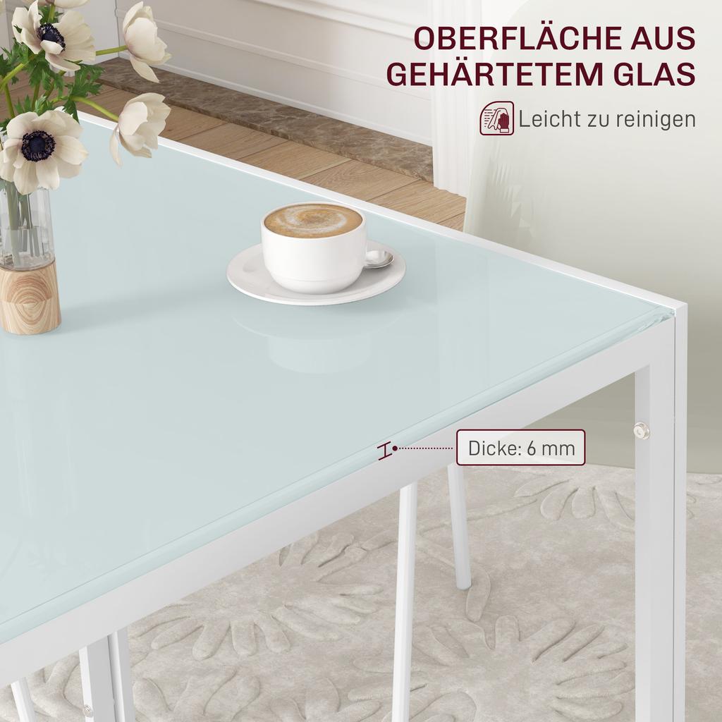 Square Dining Table for 4 People, Tempered Glass Tabletop, for Kitchen and Dining Room, 75 x 75 x 75 cm, White