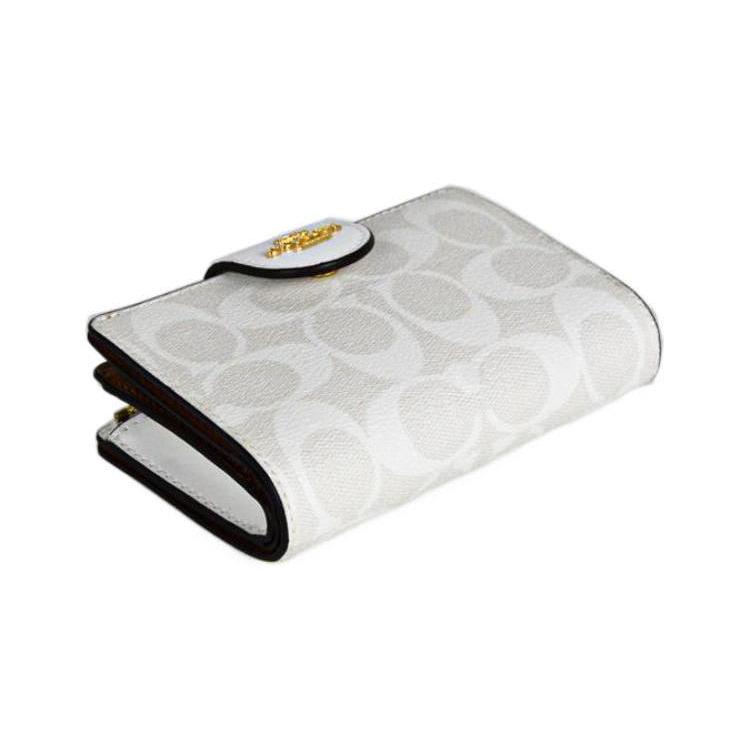 New COACH Corner Zip Coated Canvas With Smooth Leather Card Holder, Wallet Women's Gold/Chalk/Glacier White C0082-IMRFF