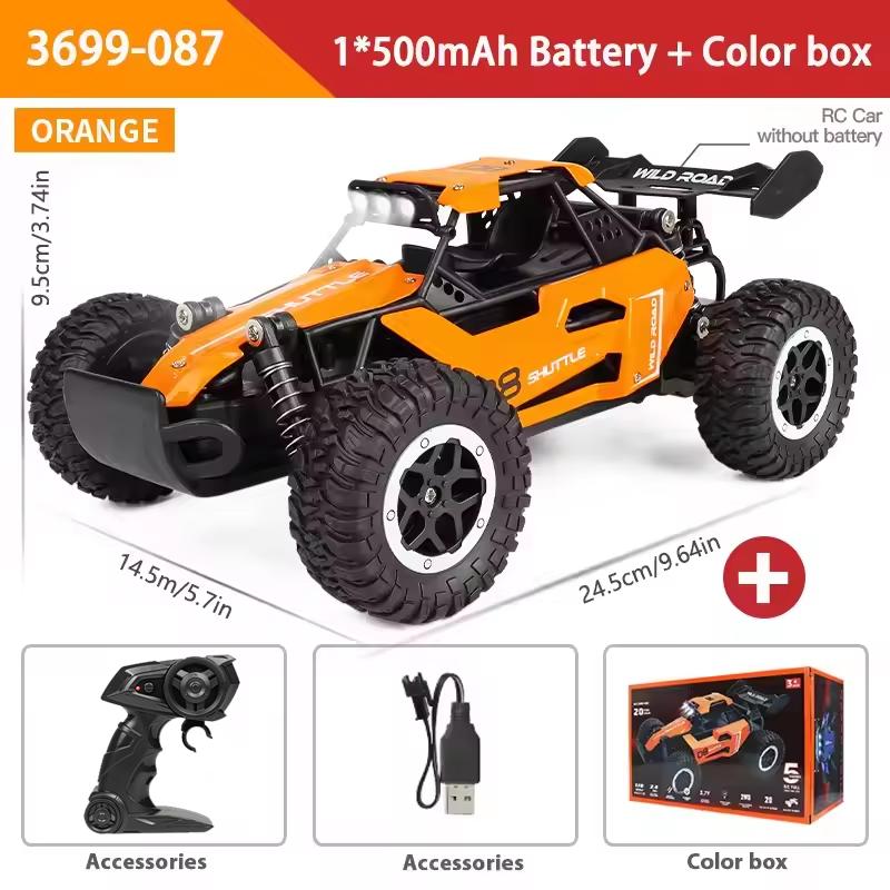 1:16 RC Car All Terrain Monster Truck LED Headlights Outdoor 2WD Off-Road Hobby RC 2.4GHz 20Km/h Remote Control Car Toy Gift Kid