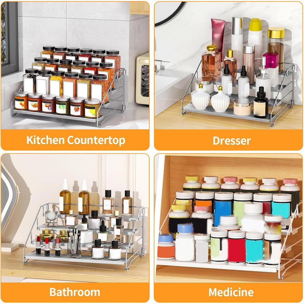 Cabinet Organizer Adjustable Expandable Shelf Kitchen Storage Shelves For Home Pantry Cabinet Counter Jar Seasoning Food Sauce