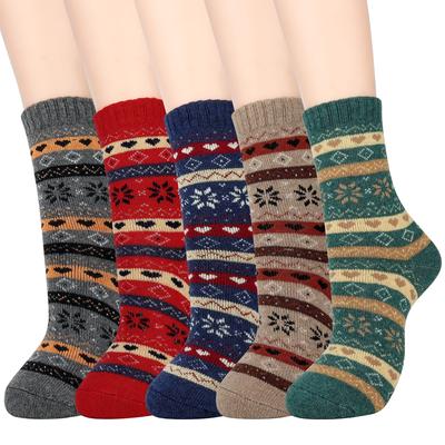 5 Pairs of Ultra-Warm Women's Fleece Thermal Socks Soft Breathable Knit Striped Socks