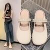 Baotou Half Slippers Women's Summer Wear 2025 New Flat Mary Jane Single Shoes Pearl One Pedal Muller Sandals