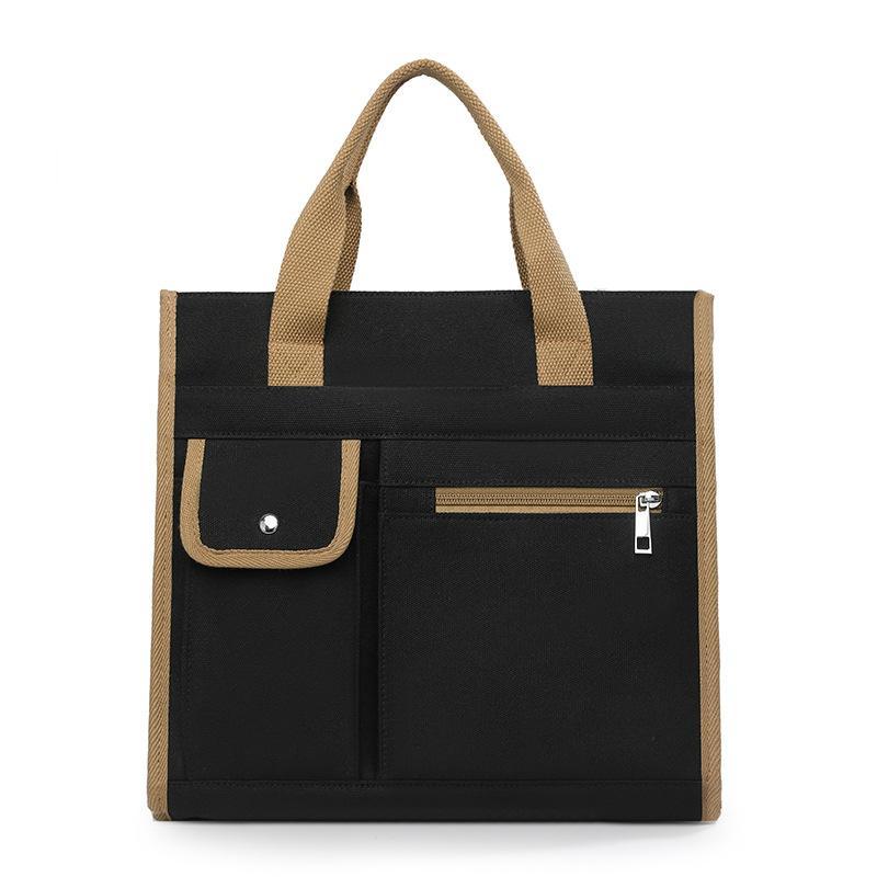 

Холщовая сумка Женская сумочка Большая вместимость Для поездок на работу Многокарманная Наплечная сумка чёрный